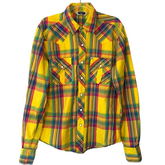 Salt Valley Western Shirt Mens Size Small Yellow Plaid Pearl Snap Cowboy Rodeo - Picture 1 of 6